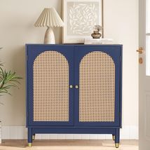 Blue Entryway Accent Storage Cabinet Farmhouse Buffet Sideboard with Rat... - £165.25 GBP