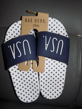Rae Dunn USA Slides Sandals White W/Navy Stars Patriotic Size 9 Women&#39;s NEW - $40.15