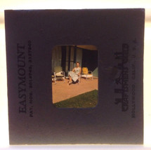 Vtg 40s Kodachrome Woman Dress Lawn Chair Patio Photograph Color Slide Easymount - £31.85 GBP