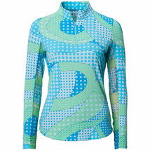 Nwt Ladies Ibkul Neon Dots Seafoam Long Sleeve Mock Golf Shirt - Xxl Upf 50 - £43.24 GBP