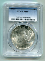 1922 Peace Silver Dollar Pcgs MS64 Nice Original Coin From Bobs Coins Fast Ship - $84.00