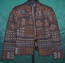 Coldwater Creek Brown Cotton Jacket w blue brown embroidery Misses Size 6 - $24.74