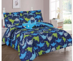 6 Piece Comforter Set Kids Bed in a Bag- Twin (Blue Shark) - £43.82 GBP