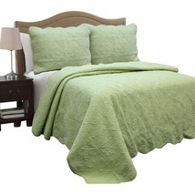 LordBee Full Queen Green Cotton Quilt Bedspread with Scalloped Borders O... - £113.57 GBP