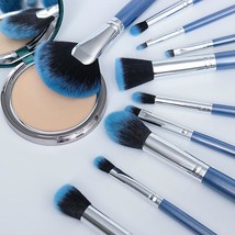 10pcs Blue Black Gradient Makeup Brush Set With Bag Premium Cosmetic Beauty Tool - £18.97 GBP