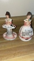 Vintage Enesco Pink Prayer Lady Napkin Holder Dinner Prayer Lot 2 Antique Spoons - £30.15 GBP
