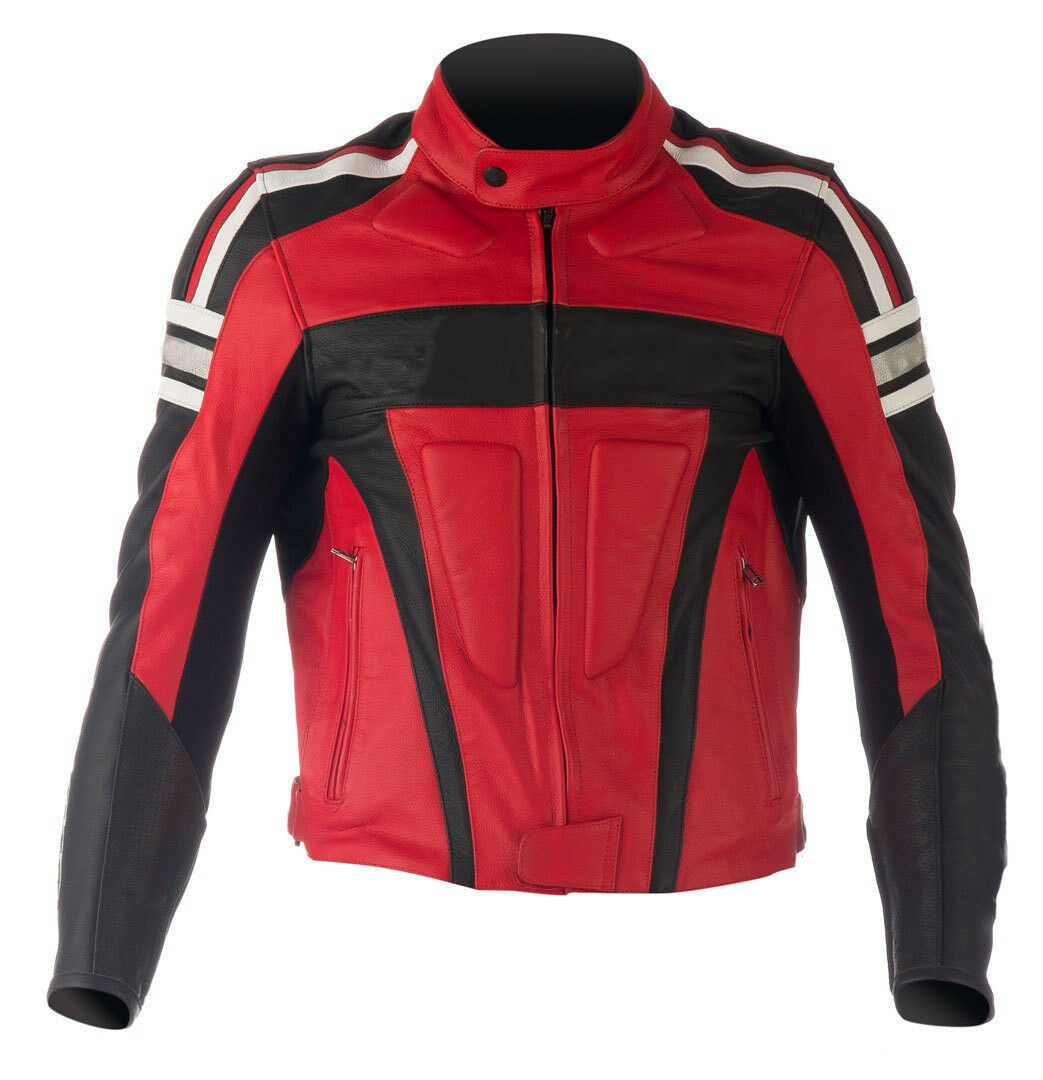 Men Multi Colors Motor Cycle Handmade Real Genuine Leather Safety Pads Jacket