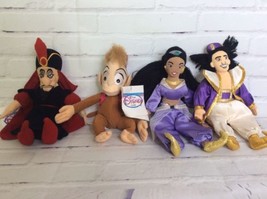 Disney Store Parks Aladdin Jasmine Jafar Abu Bean Bag Plush Doll Set Lot Of 4 - £27.24 GBP