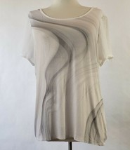 Tahari Womens short sleeve size M top White gray waves  mixed media - £11.80 GBP