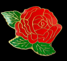 Vintage Rose Flower Enamel Pin Gold Trim 1&quot; Hat Backpack Jacket Decor Metal - $9.00