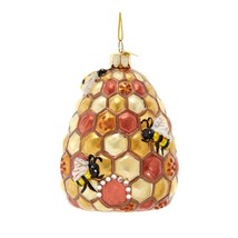 Bee Hive Glass Ornament 4&quot; Beautiful Detailed Honey Hive Christmas Tree Ornament - £18.66 GBP