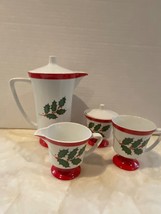 MCM Seyei Fine China Christmas Holly &amp; Berries Coffee Set Pot Sugar Creamer Cup - £39.95 GBP