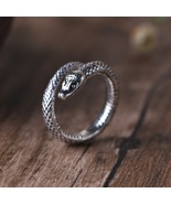 Solid 925 Sterling Silver Mens Unique Coiled Snake Ring Size Adjustable - £38.52 GBP