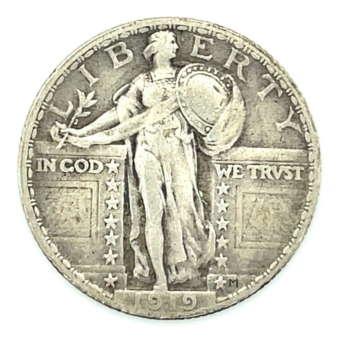 1919 25C Standing Liberty Quarter in Very Fine VF Condition, Natural Color - $79.19
