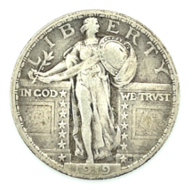 1919 25C Standing Liberty Quarter in Very Fine VF Condition, Natural Color - $79.19