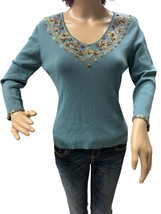 Joseph A Embellished 3/4 Sleeve Top Shirt Womens Size Medium - £11.25 GBP