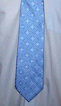 Tie Men&#39;s 100 % Silk  Neck Tie Hand Made Courage Blue Geometric Shapes in White - £10.98 GBP