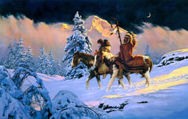 Art Giclee Printed Oil Painting Print Indians in the snow Canvas - $10.39+