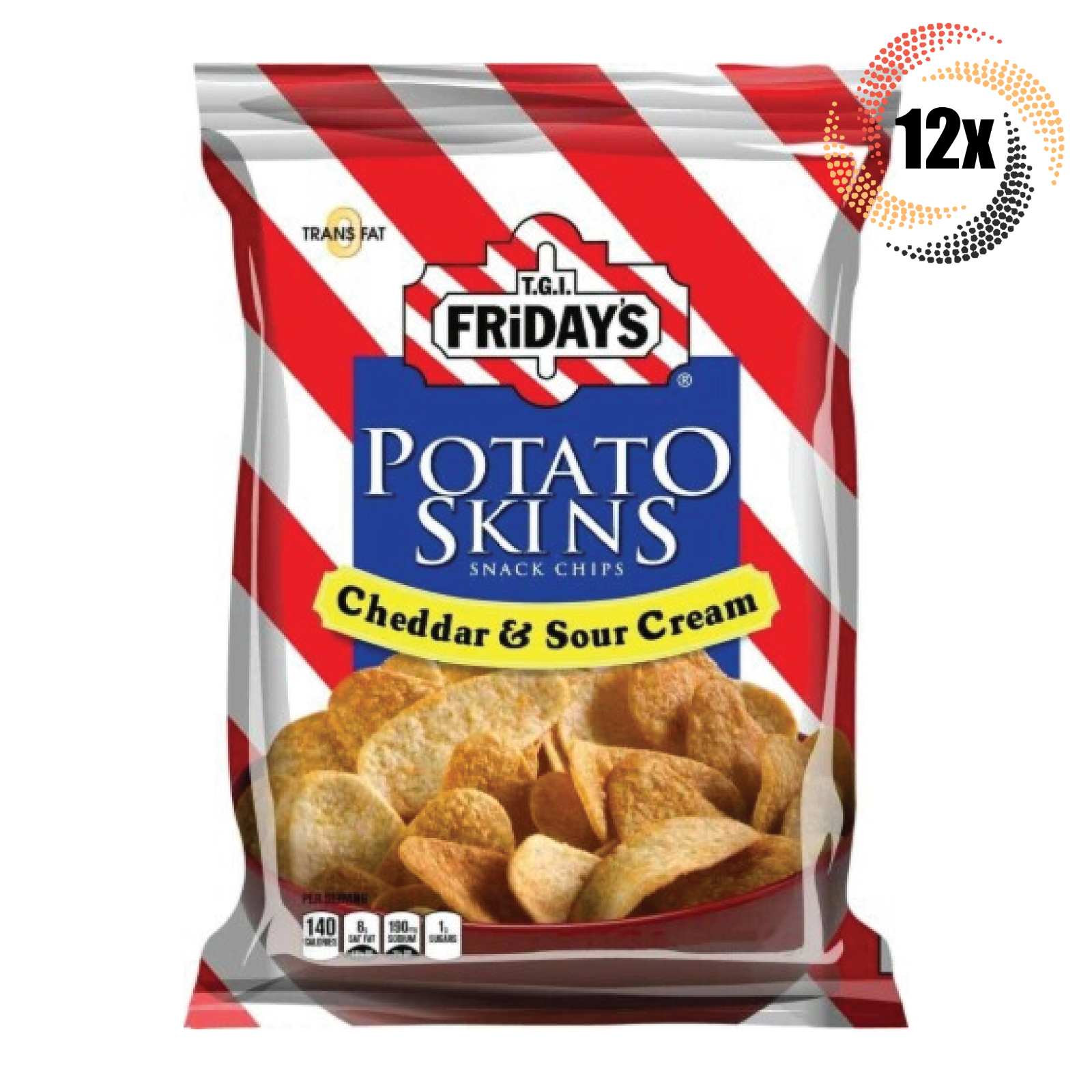 12x Bags T.G.I. Fridays Cheddar & Sour Cream Potato Skins Chips | 1.75oz - £19.48 GBP