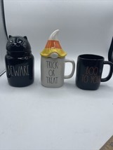 Rae Dunn Halloween Mugs Set Of 2 Mugs And One Cat Canister - £18.86 GBP