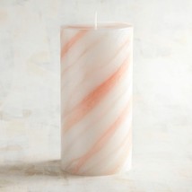 NWT PIER I   peach and white swirl unscented   3 X  6&quot; TALL CANDLE - £13.11 GBP