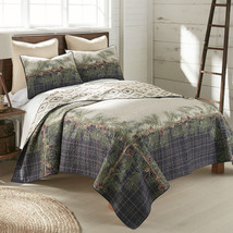 Donna Sharp Pine Boughs King 3-Pc Set Quilt Lodge Cabin Rustic Country Pinecones - £149.41 GBP