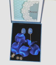 Dangle Petal Blue Acrylic Earrings - NEW With Case - $21.28