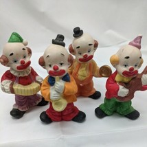 Set Of (4) 5&quot; Porcelain Clowns In A Band Instruments Saxophone Cymbals Guitar  - $11.88