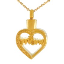 Stainless Steel/Gold Plated &quot;Mom&quot; Pendant/Necklace Cremation Urn for Ashes - £78.62 GBP