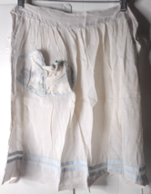 Hand Made Vtg Hostess Apron White/Blue Bias Tape Trim Kitsch Cotton Pocket READ - $10.58