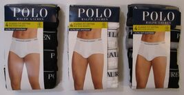 4 RALPH LAUREN POLO COTTON MID RISE BRIEFS SIZES S M L XL BLACK WHITE GR... - $40.90