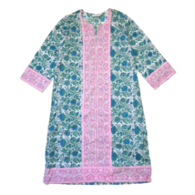 NWT J.Crew x SZ Blockprints Long Kurta Tunic in Pink Green Cover-up Dress M - £56.05 GBP