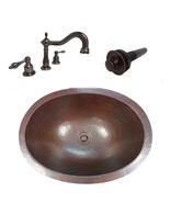 19" Oval Undermount or Drop In Copper Bathroom Vanity Sink with Brushed Oil Rubb - £247.66 GBP