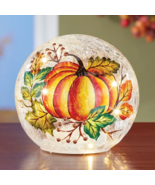 Lighted Fall Harvest Pumpkin Crackle Glass Ball Thanksgiving Tabletop Ho... - $24.87 CAD
