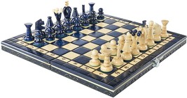 Wood Chess Set BLUEBERRY Wooden International Board Vintage Carved Pieces - $58.40