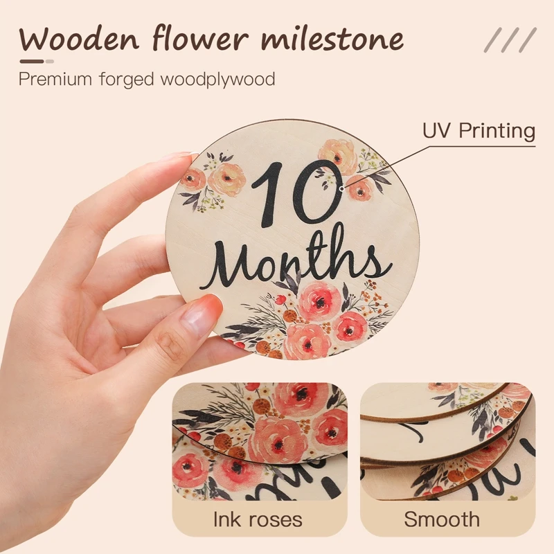Play 1Set Wooden Baby Milestone Cards Double Sided Flowers Monthly Milestone Car - £23.18 GBP