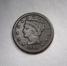 1845 Large Cent VG Details Coin AM685 - £23.71 GBP