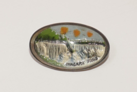 Niagara Falls Scene Reverse Painted Crystal Sterling Pin - £19.51 GBP