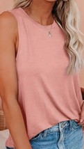 Womens Solid Color Simple Basic Tank Top Crewneck Casual Sleeveless Pink... - £5.61 GBP