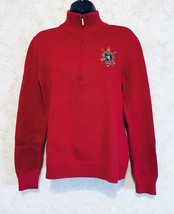 Ralph Lauren Red Sweater Mock Neck 1/4 zip Vintage Crest Vintage Size Medium - £17.34 GBP