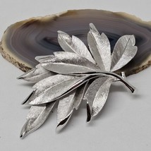Vintage Trifari Brushed Silver Tone Leaf Brooch Pin - $24.95