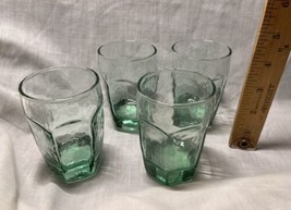 Vintage Set of 4 Libbey Chivalry Green Small Juice Glasses-Textured Hexagonal - £30.67 GBP