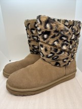 Koolaburra By Ugg Dezi Short Leopard Tan Suede Sheepskin Womens Boots Size 9 - £52.30 GBP
