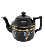 Wades England Antique Vintage Black &amp; Gold Trim 6&quot; Tall Hand Painted Teapot - $294.94 MXN