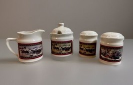 Currier And Ives Set Of 4 Cream  Sugar Salt And Pepper Shaker Set Horse Winter - £15.49 GBP