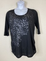 Faded Glory Womens Plus Size 1X Black Animal Print Knit Blouse 3/4 Sleeve - $12.29