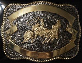 Crumrine TEAM ROPING Silver Belt Buckle M & F Western c04611 - $50.00