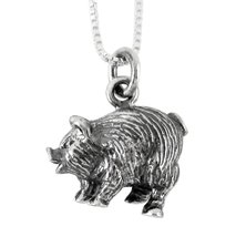 Sterling Silver Chinese Zodiac Pig Charm Necklace, 16&quot; - £19.97 GBP