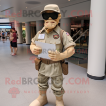 Beige Gi Joe mascot costume character dressed with a Button-Up Shirt and Reading - £940.63 GBP