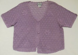 APRIL CORNELL Women&#39;s CROCHETED Crop SWEATER Purple Short Sleeve Button ... - £27.29 GBP